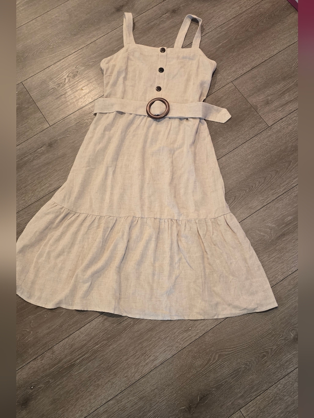 Monteau Cream Linen-Blend Sundress with Belt NEW/NO TAG